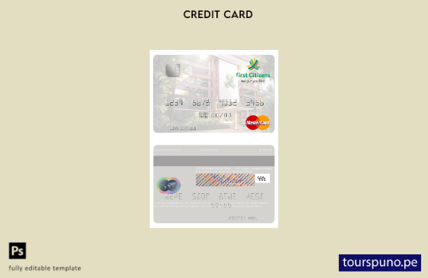 lista para imprimir plantilla de tarjeta mastercard del First Citizes Bank de Tr